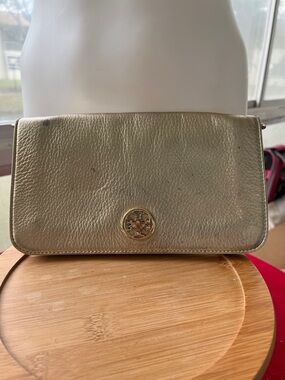 Tory Burch Gold Leather Logo Clutch Wallet